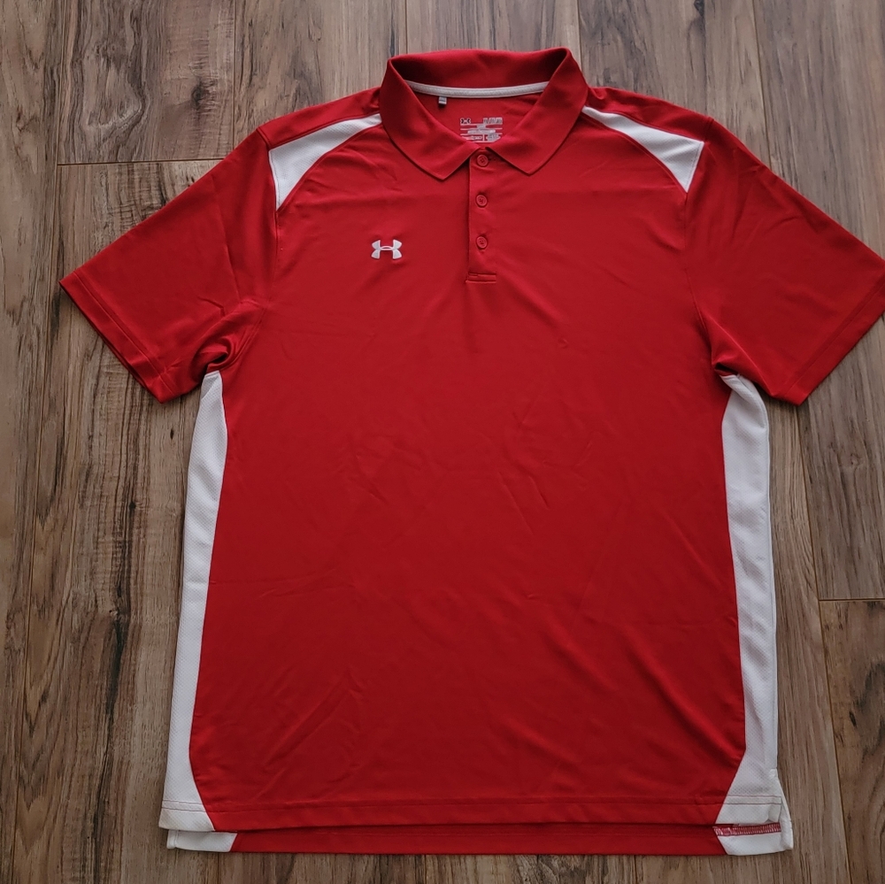 Under Armour Red and White Polo Shirt Size XL